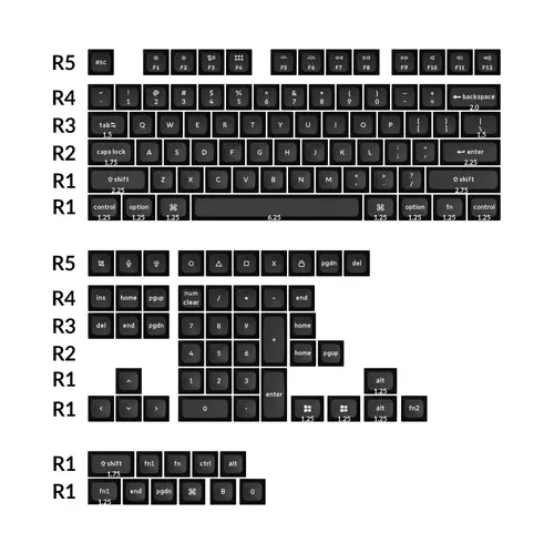 Капачки за механична клавиатура Keychron Double Shot KSA PBT Keycap Full Keycap Set 137 Keycaps - Black - image 1