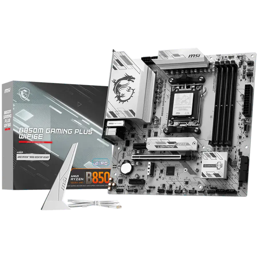 MSI B850M GAMING PLUS WIFI6E, mATX, Socket AM5, 4x DDR5 Dual Channel DDR5 up to 8200(OC)MHz, 1x PCIe x16 slot, 2x M.2 slot, 4x USB 5Gbps, 3x USB 10Gbps, 1x USB 10Gbps Type-C, HDMI, DP, 7.1 HD Audio, 2.5G LAN, WIFI, BT, 3Y