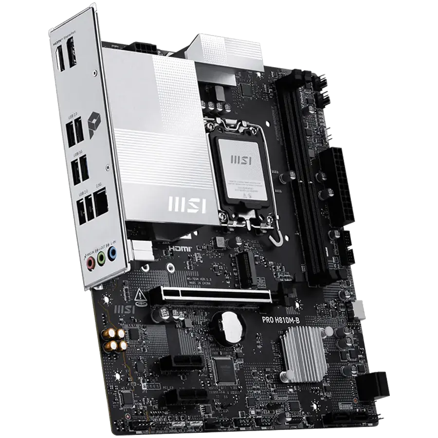 MSI PRO H810M-B, mATX, LGA 1851, 2x DDR5 Dual Channel DDR5 up to 6400(OC)MHz, 1x PCIe x16 slot, 1x M.2 slot, 4x USB 2.0, 2x USB 5Gbps, HDMI, DP, 7.1 HD Audio, 2.5G LAN, 3Y - image 1