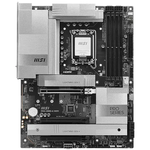 MSI PRO Z890-A WIFI, LGA 1851, Dual Channel DDR5 up to 9200(OC)MHz, 3x PCIe x16 slots, 4x M.2 slot, 4xUSB 5Gbps, 3xUSB 10Gbps A, 1xUSB 10 Gbps C, 2xThunderbolt 40Gbps Type-C, HDMI, 5G LAN, WIFI, 7.1 Audio, 3Y