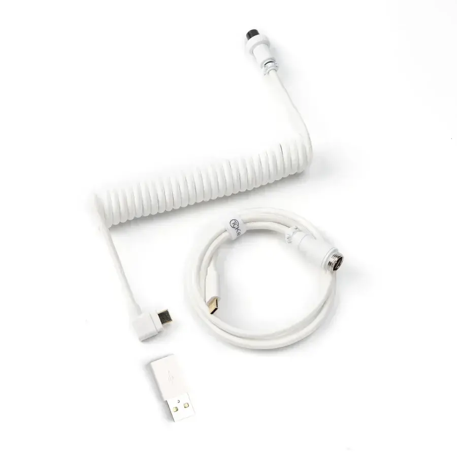 Cablu pentru tastatură Keychron Coiled Aviator Cable Angled USB-C - Alb
