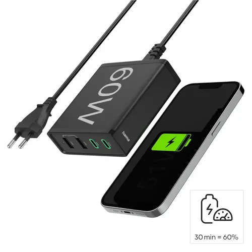 HAMA Зарядна станция 4 порта, 60W, 2 x USB-C, 2 x USB-A, PD, Fast Charge - image 14