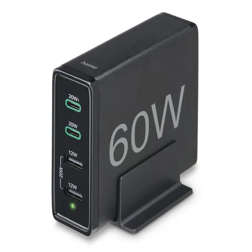 HAMA Зарядна станция 4 порта, 60W, 2 x USB-C, 2 x USB-A, PD, Fast Charge - image 5