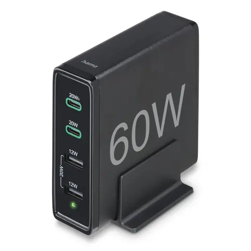 HAMA Зарядна станция 4 порта, 60W, 2 x USB-C, 2 x USB-A, PD, Fast Charge - image 8