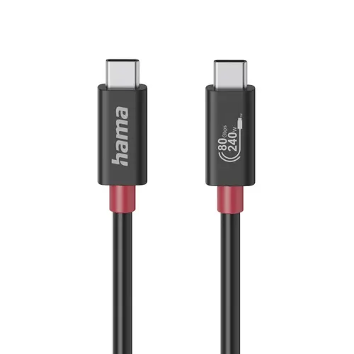 HAMA Cablu USB-C eMarker, USB 4 Gen 4, 80 Gbit/s, 1 m, 5 A, 240 W, negru - 1