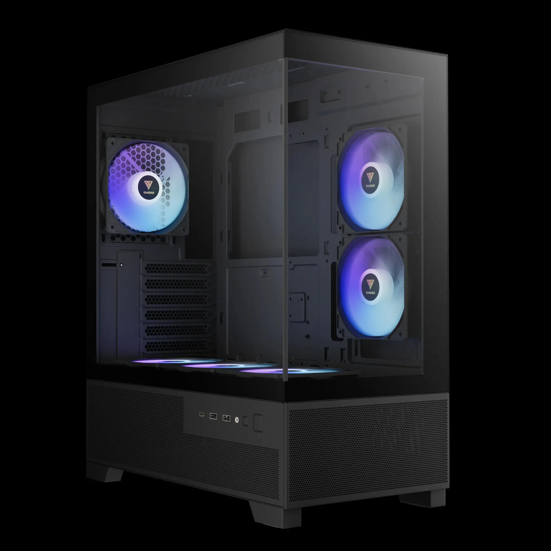 Gamdias кутия Case mATX - AURA GC12 ARGB BK - 6 x 120 mm A-RGB, USB-C, Tempered Glass - image 1