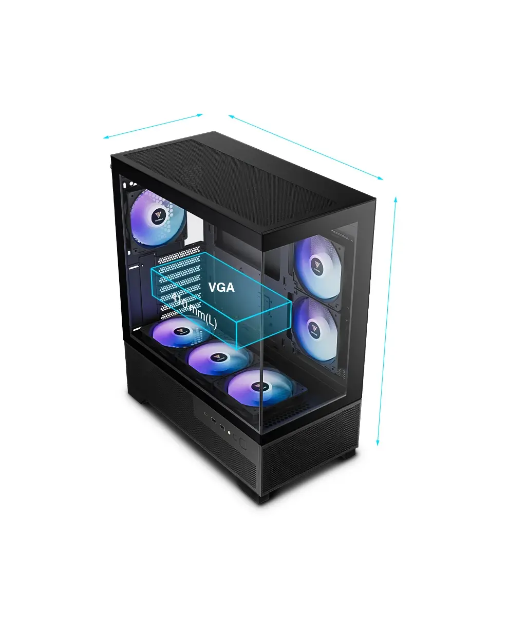 Gamdias кутия Case mATX - AURA GC12 ARGB BK - 6 x 120 mm A-RGB, USB-C, Tempered Glass - image 11
