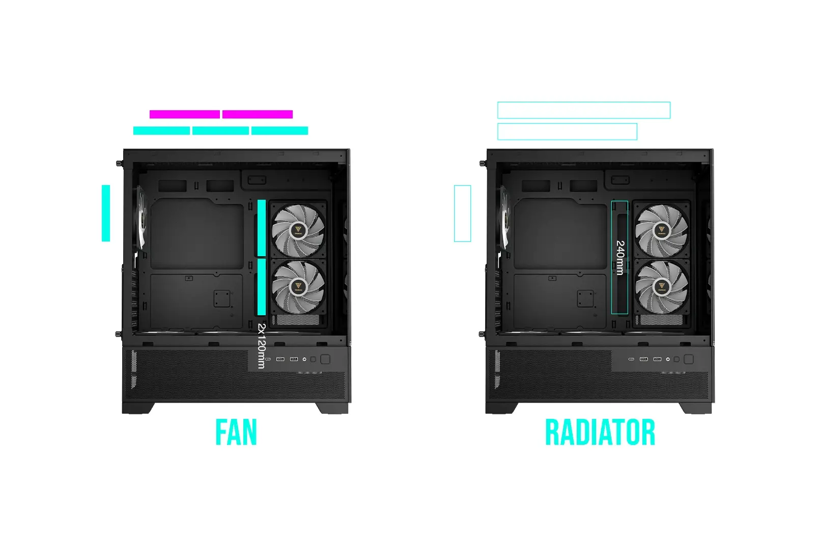 Gamdias кутия Case mATX - AURA GC12 ARGB BK - 6 x 120 mm A-RGB, USB-C, Tempered Glass - image 12