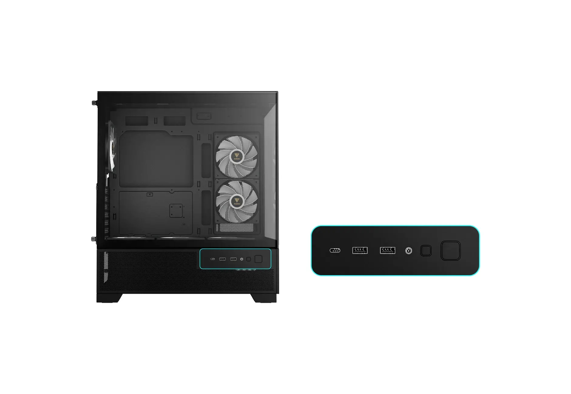 Gamdias кутия Case mATX - AURA GC12 ARGB BK - 6 x 120 mm A-RGB, USB-C, Tempered Glass - image 13