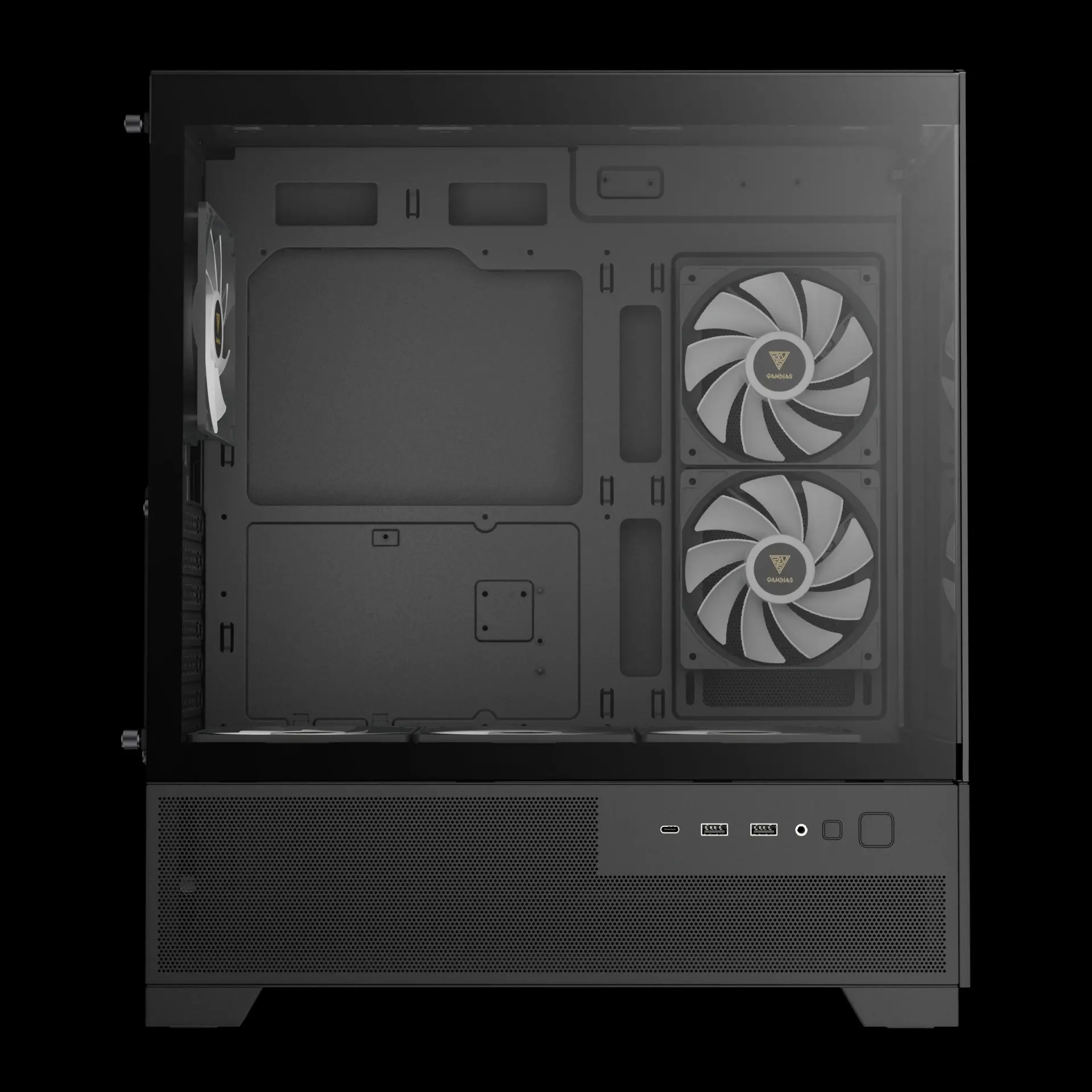 Gamdias кутия Case mATX - AURA GC12 ARGB BK - 6 x 120 mm A-RGB, USB-C, Tempered Glass - image 4