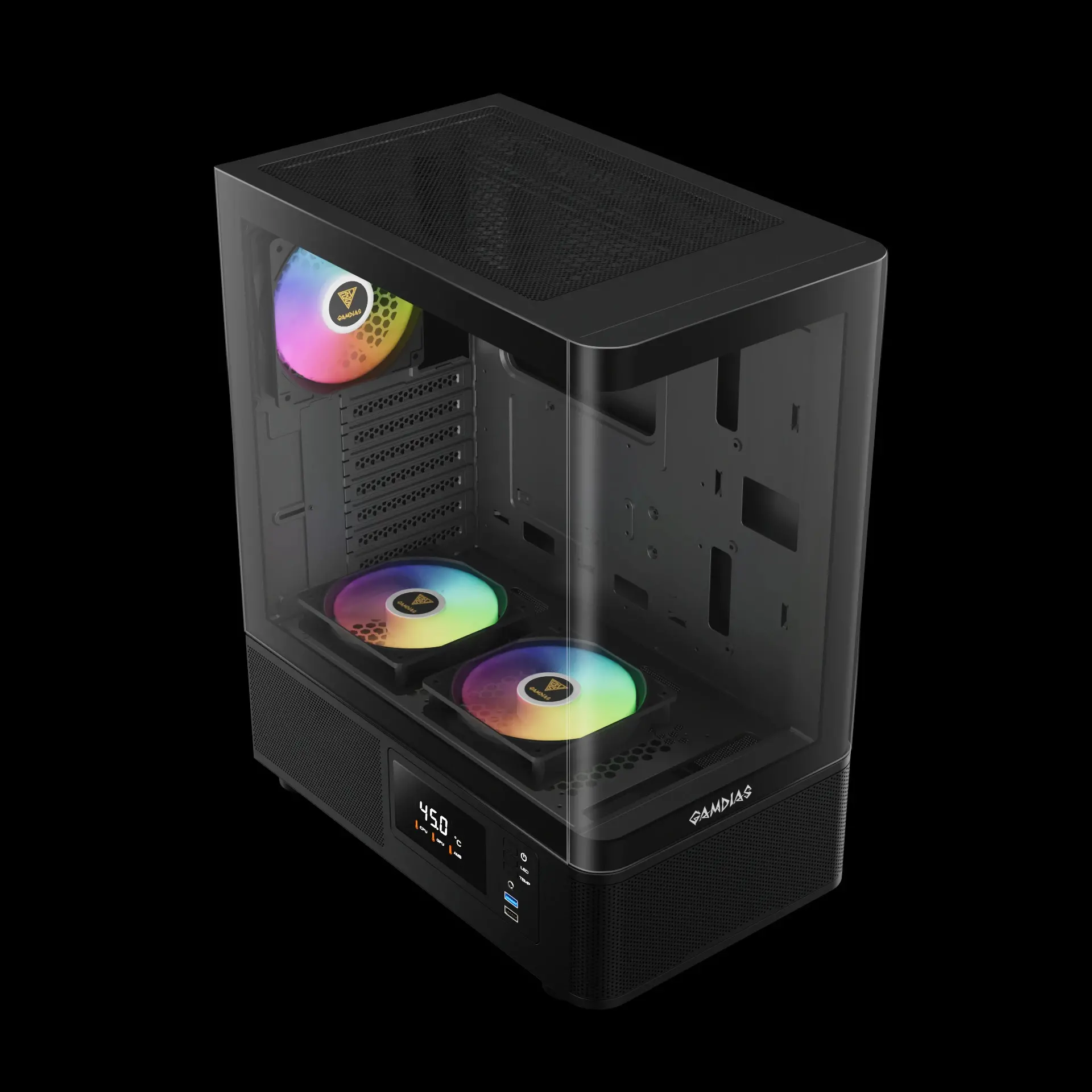 Gamdias кутия Case ATX - ATLAS E2 - 3 x 120 mm A-RGB, Digital Display, Curved Glass - image 2