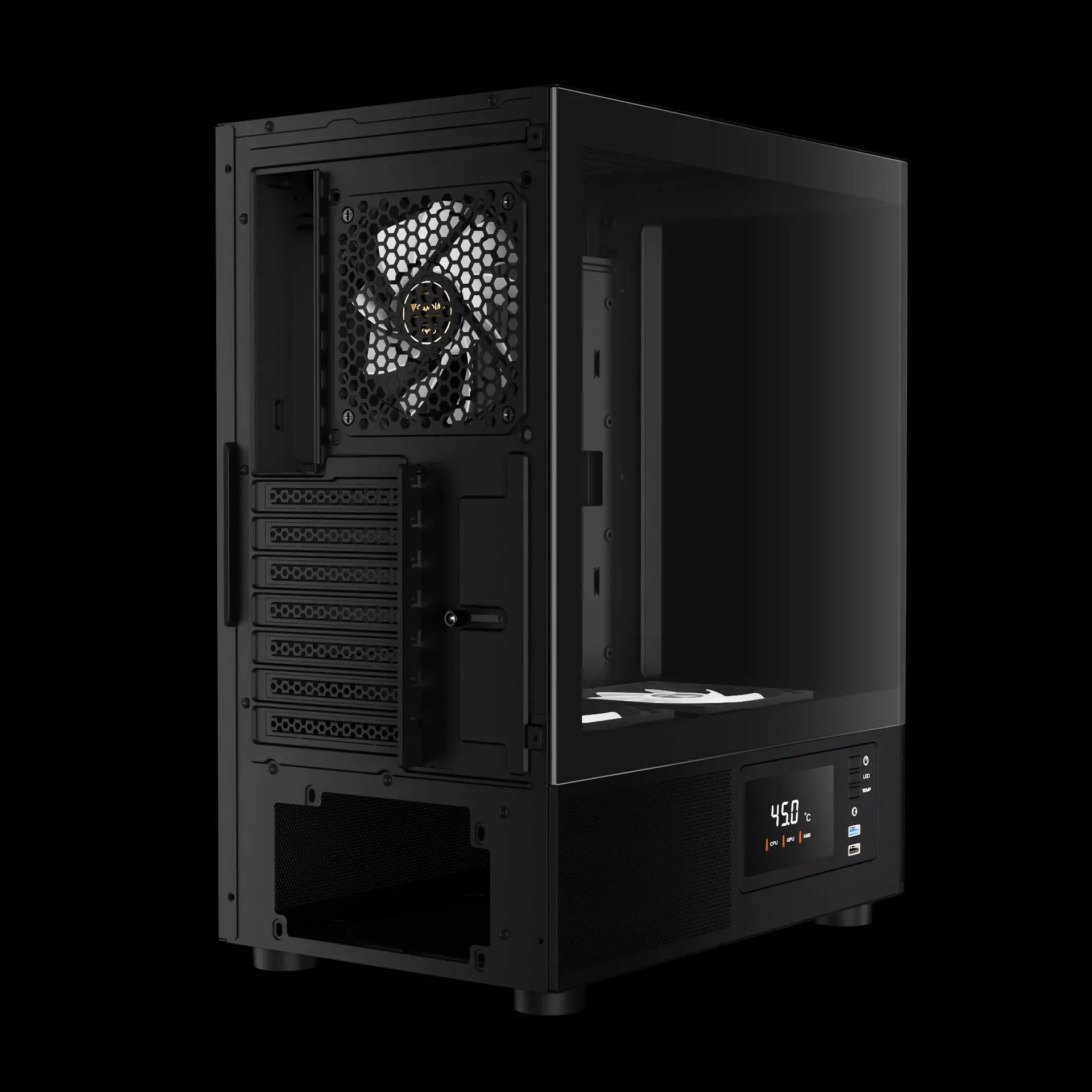 Gamdias кутия Case ATX - ATLAS E2 - 3 x 120 mm A-RGB, Digital Display, Curved Glass - image 6