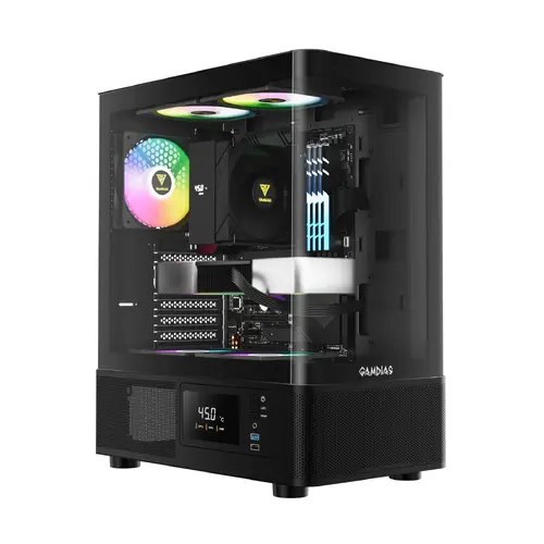 Gamdias carcasă Case ATX - ATLAS E2 - 3 x 120 mm A-RGB, Digital Display, Curved Glass - 1