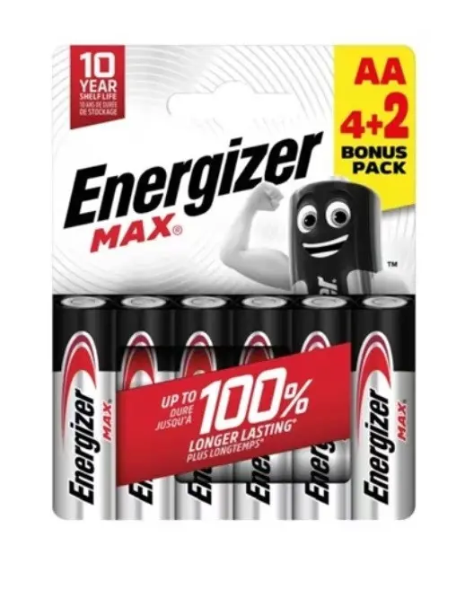 АЛКАЛНИ БАТЕРИИ ENR MAX ALKALINE AA 4+2 CHP6 ENERGIZER
