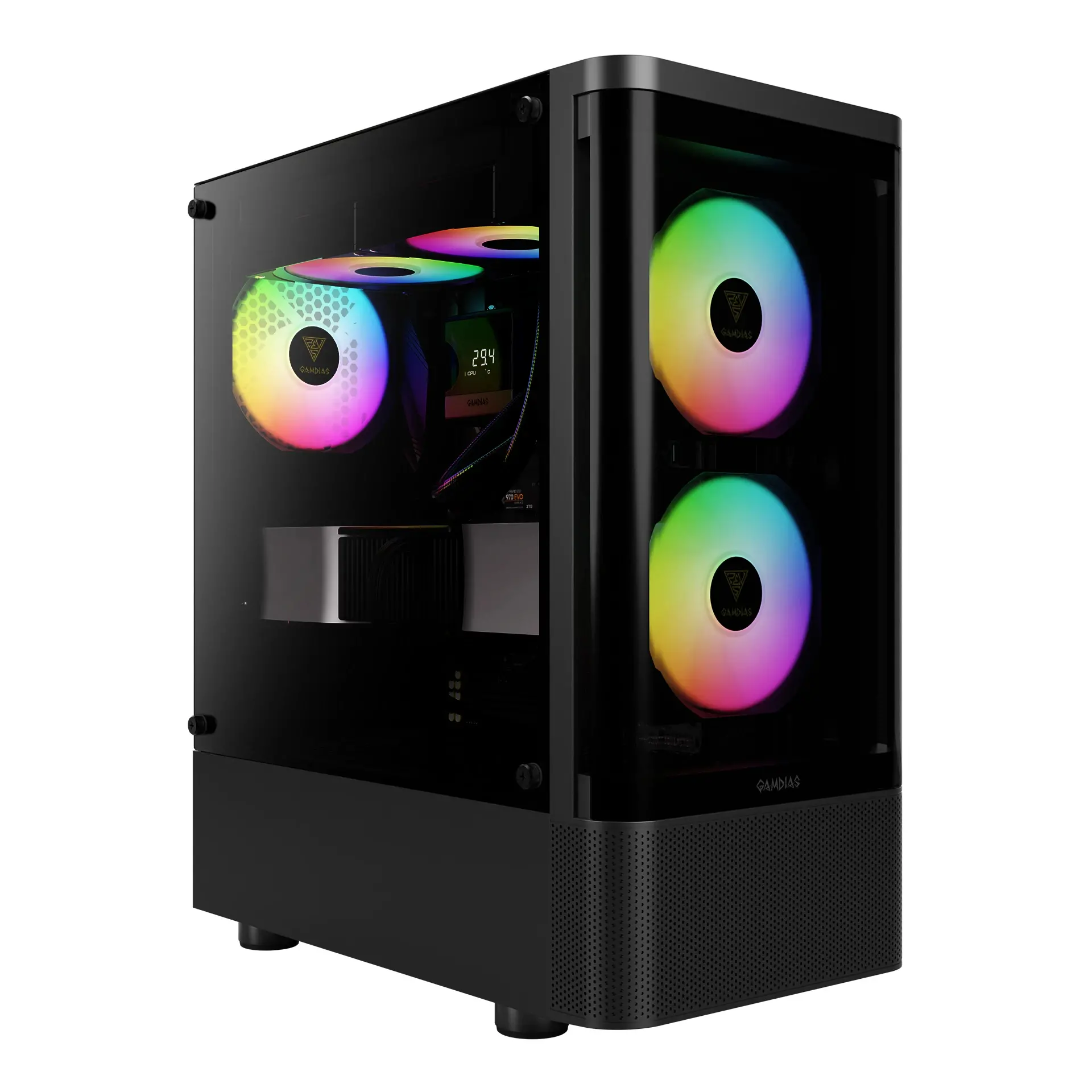 Gamdias κουτί υπολογιστή ATX - TALOS E3 CG - 3 x 120 mm A-RGB, καμπυλωτό γυαλί
