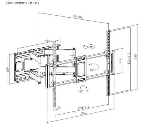 Gembird стенна стойка за телевизор TV Mount - WM-120ST-01 - Adjustable, 60"-120", 120 kg - image 8