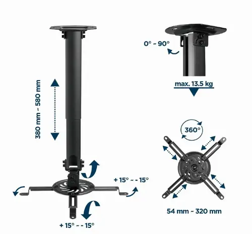 Gembird Стойка за таван за проектор Projector Ceiling Mount - CM-B-01 - image 9