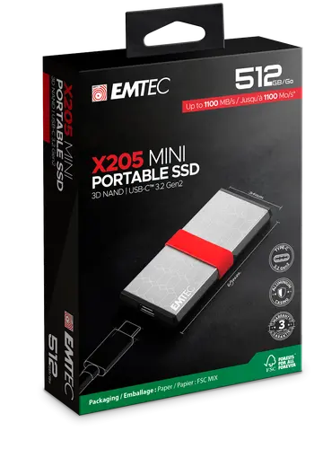 Външен диск, EMTEC EXT SSD X205 512G /USB-C