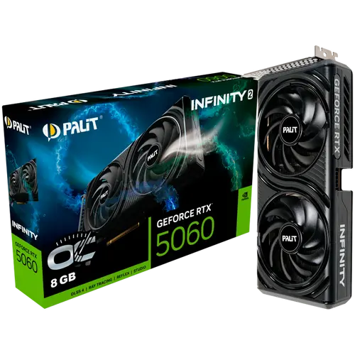 PALIT GeForce RTX 5060 Infinity 2 OC 8GB GDDR7 128 bit, 1x HDMI 2.1b, 3x DP 2.1b, 2 Fan, 1x 8-pin pwr connector, 550W, 262.1 x 126.3 x 40.1 mm, NE75060V19P1-GB2063L BULK