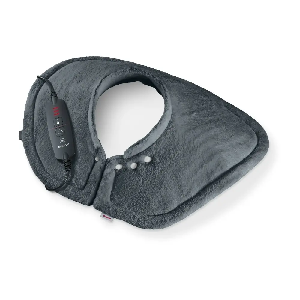 Pernă termică, Beurer HK 66 Cosy Grey pentru umeri și gât; 3 setări de temperatură; oprire automată după 90 de minute; lavabilă la 30°; întrerupător