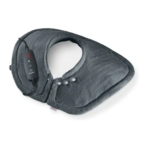 Термоподложка, Beurer HK 66 Cosy Grey Shoulder & Neck Heat Pad; 3 temperature settings; auto switch-off after 90 min; washable on 30°; removable switch; fleece fibre;56(L)x52(W) cm