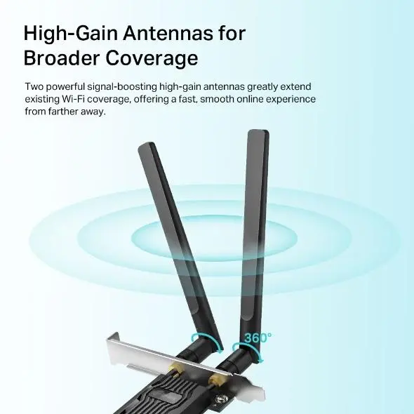 Безжичен адаптер TP-LINK Archer TX20E, PCIe, 1800Mbps, Wireless AX, 2.4GHz /5GHz, BT 5.2, 2x външни антени - image 2