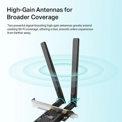 Безжичен адаптер TP-LINK Archer TX20E, PCIe, 1800Mbps, Wireless AX, 2.4GHz /5GHz, BT 5.2, 2x външни антени - image 2