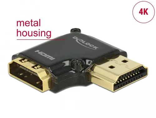 Адаптер Delock 65661, HDMI-A женско с Ethernet - HDMI-A мъжко, 4K, 90°, Черен Адаптер Delock 65661, HDMI-A женско с Ethernet - HDMI-A мъжко, 4K, 90°, Черен