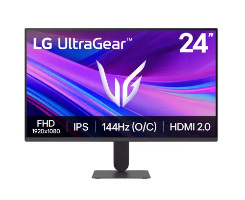 Монитор, LG 24G411A-B, UltraGear 23.8" IPS, AG, 1ms MBR, 144Hz, 5ms GtG, 1500:1, 250cd/m2, Full HD 1920x1080, sRGB 99%, HDR10, NVIDIA G-SYNC, AMD FreeSync, HDMI, DisplayPort, LG Switch, Headphone Out, VRR, Reader mode Tilt, Black