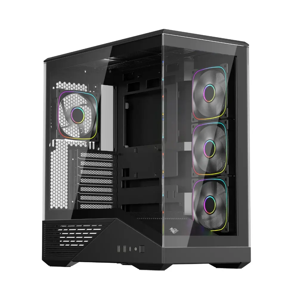 1stPlayer Carcasă ATX - GM7 Black - 4 ventilatoare A-RGB de 120 mm incluse, USB-C