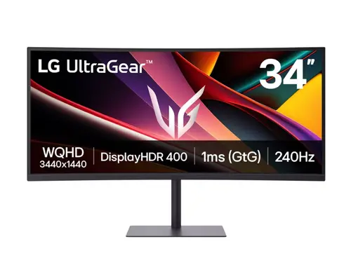 Монитор, LG 34G630A-B, 34", UltraGear 21:9 Curved, VA, 1ms MBR, 5ms, WQHD (3440x1440), 240Hz, HDR 400, 4000:1, 300cd/m2, DCI-P3 95%, Free-sync, NVIDIA G-SYNC Compatible, VRR, USB, USB-C, HDMI, DP, Speakers 5Wx2, PIP, PBP, Height, Swivel, Tilt, Black