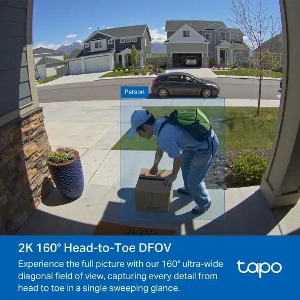 TP LINK нтелигентен видео звънец за врата Tapo D210, 2K QHD (2560×1440),160° зрителен ъгъл, microSD до 512 GB, 2.4Ghz, AI-разпознаване - image 2