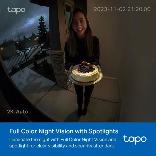 TP LINK нтелигентен видео звънец за врата Tapo D210, 2K QHD (2560×1440),160° зрителен ъгъл, microSD до 512 GB, 2.4Ghz, AI-разпознаване - image 3