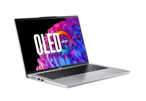 Лаптоп, Acer Swift Go14, SFG14-73-56V2, Intel Core Ultra 5 125U (up to 4.3GHz, 12MB), 14" 3K (2880x1800) Cine Crystal OLED WQ2.8K 90Hz, 16GB DDR5(on bord) no slot, 1024GB, Intel Graphics, QHD Webcam, FPR, KB backlight, Wi-Fi 6E, BT 5.3, Win 11 Home, Pure Silver - image 1