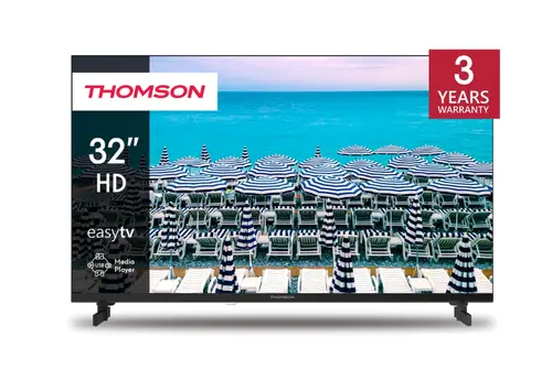 Телевизор, Thomson 32"HD Easy TV; 1366 x 768 (HD), DLED, 60 Hz, DVB-T/T2/C/S/S2,HDMI 3 (1.4), USB 2 (2.0), S/PDIF 1x coaxial, AV IN, Hotel mode, Side Feet, Black