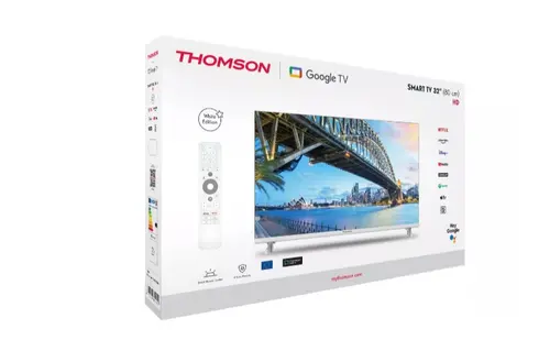 Телевизор, Thomson 32" HD Google TV; 1366 x 768 (HD), DLED, 60 Hz, HDR10, Dolby Audio, Google Cast, DVB-T/T2/C/S/S2, Wi-Fi, Bluetooth, LAN, HDMI 3 (1.4), USB 2 (2.0), AV IN, Hotel mode, Adjustable Side Feet, White - image 3