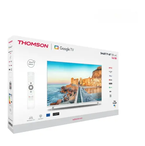 Телевизор, Thomson 40" FHD Google TV; 1920 x 1080 (FHD), DLED, 60 Hz, HDR10, Dolby Audio, Google Cast, DVB-T/T2/C/S/S2, Wi-Fi, Bluetooth, LAN, HDMI 3 (1.4), USB 2 (2.0), Hotel mode, Side Feet, White - image 3
