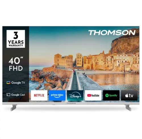 Телевизор, Thomson 40" FHD Google TV; 1920 x 1080 (FHD), DLED, 60 Hz, HDR10, Dolby Audio, Google Cast, DVB-T/T2/C/S/S2, Wi-Fi, Bluetooth, LAN, HDMI 3 (1.4), USB 2 (2.0), Hotel mode, Side Feet, White - image 4