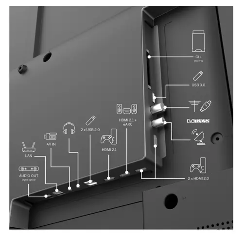 Телевизор, Thomson Smart QLED Pro TV 65"; Google TV; 3840 x 2160 (4K UHD), DLED, 144 Hz, DVB-T/T2/C/S/S2, HDR10, Wi-Fi, Bluetooth, LAN, HDMI 4 (2.1), USB 2 (2.0) + 1 (3.0), Central Swivel Stand, Black - image 2