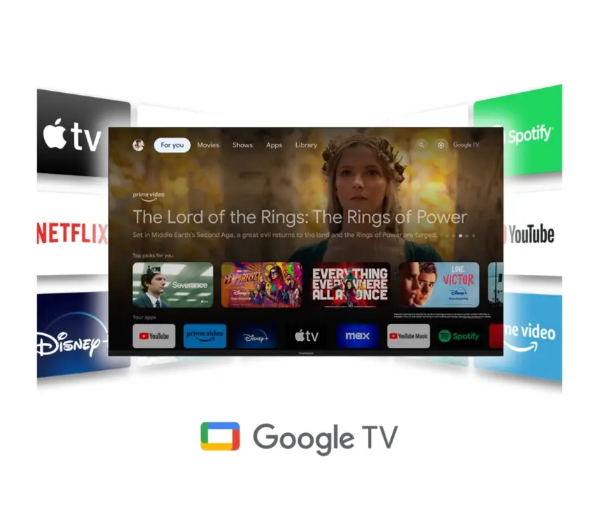 Телевизор, Thomson Smart QLED Pro TV 65"; Google TV; 3840 x 2160 (4K UHD), DLED, 144 Hz, DVB-T/T2/C/S/S2, HDR10, Wi-Fi, Bluetooth, LAN, HDMI 4 (2.1), USB 2 (2.0) + 1 (3.0), Central Swivel Stand, Black - image 8