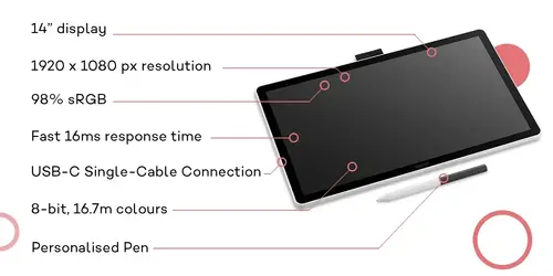 WACOM Графичен дисплей таблет One pen display 14.0" - image 8