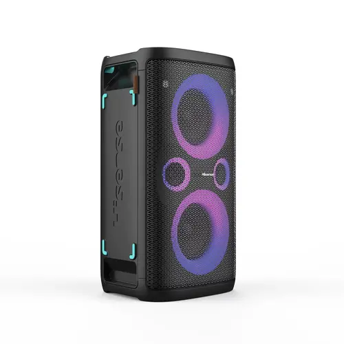 Аудио система, Hisense Party Rocker One Plus (HP110) Bluetooth Speaker with 300W Power, Built-in Woofer, Karaoke Mode, Built-in Wireless Charging Pad, AUX Input and Output, USB, 15 Hour Long-Lasting Battery 4 x 2500Ah, 2x mics included, Black - image 2