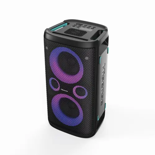 Аудио система, Hisense Party Rocker One Plus (HP110) Bluetooth Speaker with 300W Power, Built-in Woofer, Karaoke Mode, Built-in Wireless Charging Pad, AUX Input and Output, USB, 15 Hour Long-Lasting Battery 4 x 2500Ah, 2x mics included, Black - image 3
