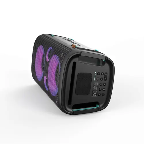Аудио система, Hisense Party Rocker One Plus (HP110) Bluetooth Speaker with 300W Power, Built-in Woofer, Karaoke Mode, Built-in Wireless Charging Pad, AUX Input and Output, USB, 15 Hour Long-Lasting Battery 4 x 2500Ah, 2x mics included, Black - image 5