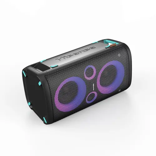 Аудио система, Hisense Party Rocker One Plus (HP110) Bluetooth Speaker with 300W Power, Built-in Woofer, Karaoke Mode, Built-in Wireless Charging Pad, AUX Input and Output, USB, 15 Hour Long-Lasting Battery 4 x 2500Ah, 2x mics included, Black - image 6