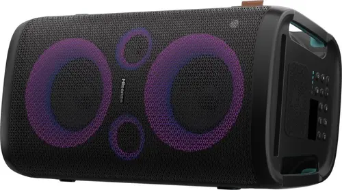 Аудио система, Hisense Party Rocker One Plus (HP110) Bluetooth Speaker with 300W Power, Built-in Woofer, Karaoke Mode, Built-in Wireless Charging Pad, AUX Input and Output, USB, 15 Hour Long-Lasting Battery 4 x 2500Ah, 2x mics included, Black - image 7