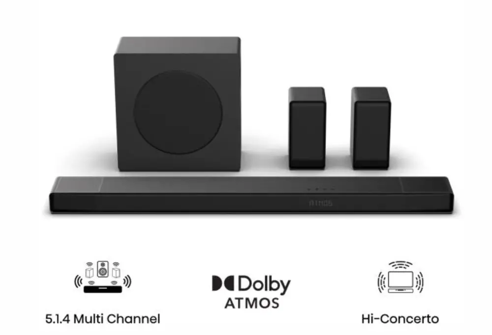 Аудио система, Hisense AX5140Q, 5.1.4Ch Sound Bar with Wireless Subwoofer, 600W, Dolby Atmos, Bluetooth 5.3, 4K HDMI Pass Through, DTS:X, HDMI/AUX/ARC/Optical/USB, 7 EQ Modes, Black