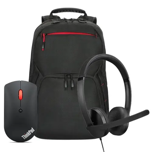 Слушалки, Lenovo USB-A Wired Stereo Headset Gen 2 + Lenovo ThinkPad Bluetooth Silent Mouse + Lenovo ThinkPad Essential 15.6-inch Backpack (Eco)