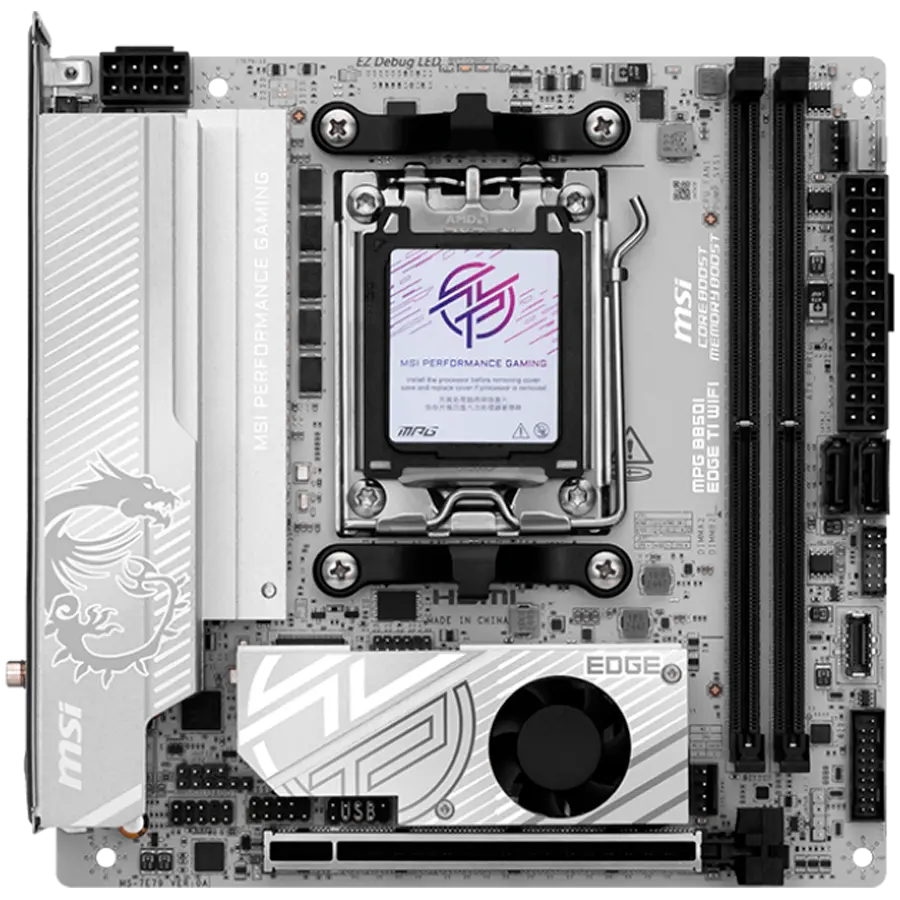 MSI MPG B850I EDGE TI WIFI, mITX, Socket AM5, Dual Channel DDR5 10000+MHz (OC), 1x slot PCIe x16, 2x slot M.2, 1x HDMI, 3x USB 3.2 Gen 2, 2x USB 3.2