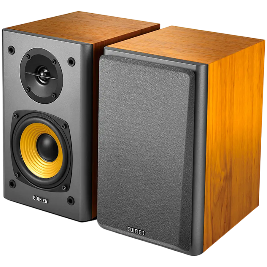Edifier R1000T4 2.0 Bookshelf Speakers, RCA, 0.5-inch Tweeters, 4-inch Drivers, 24W (RMS), Control Buttons, Brown